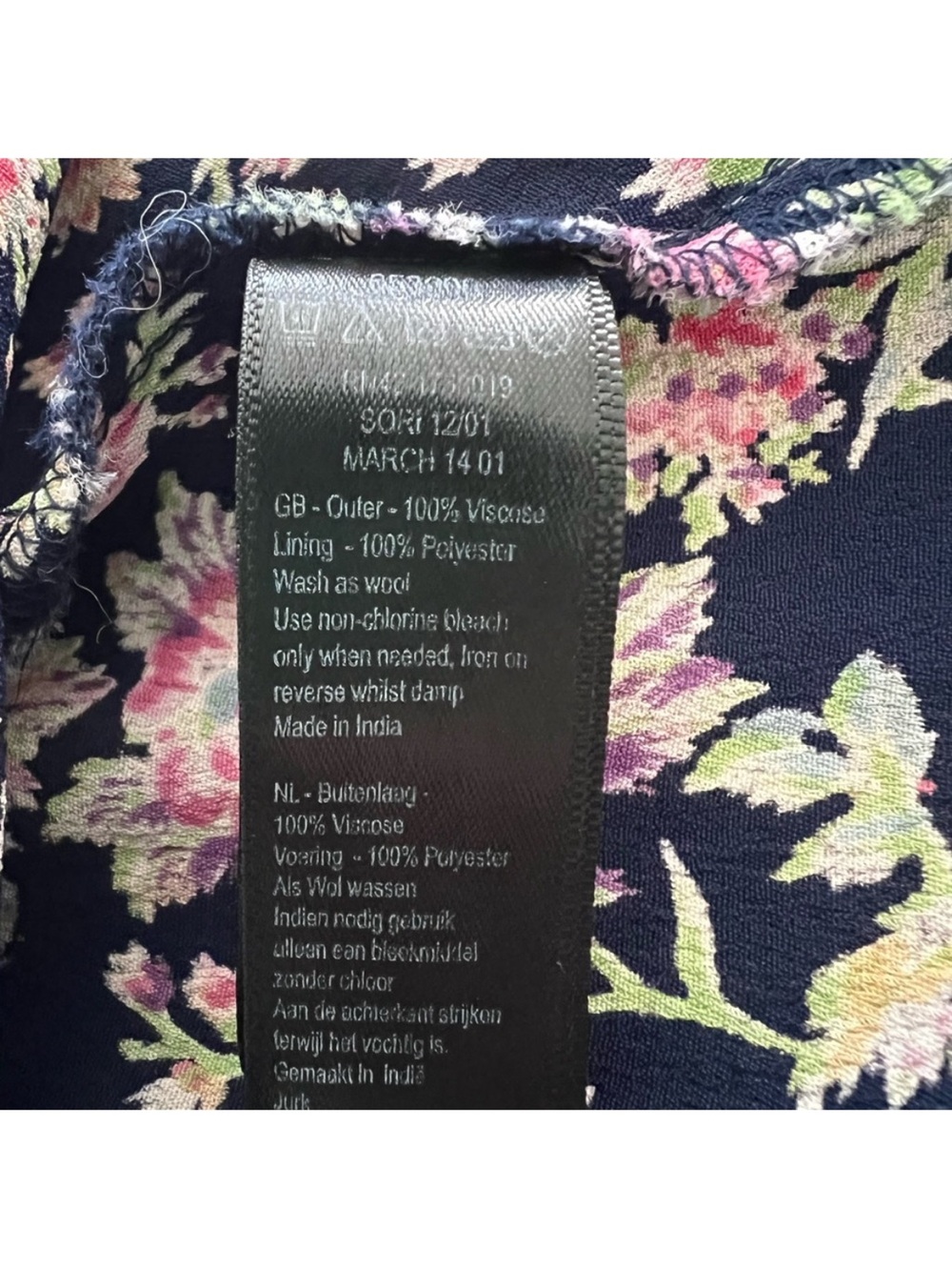 Monsoon Navy Botanical Floral Shift Dress Pockets 3/4 Sleeve Size 8 - Picture 8 of 8